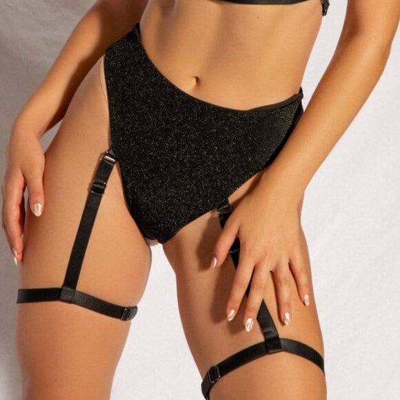 CXIX – Cora High Waisted Bottoms - Black with Garter – Pole Wear  –  Size XS - Picture 1 of 5